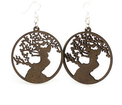 Wooden earrings with bonsai