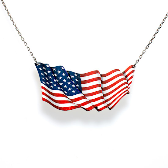 USA Flag Rounded Look Children's Bottle Cap Necklace & Chain Handcrafted Jewelry 