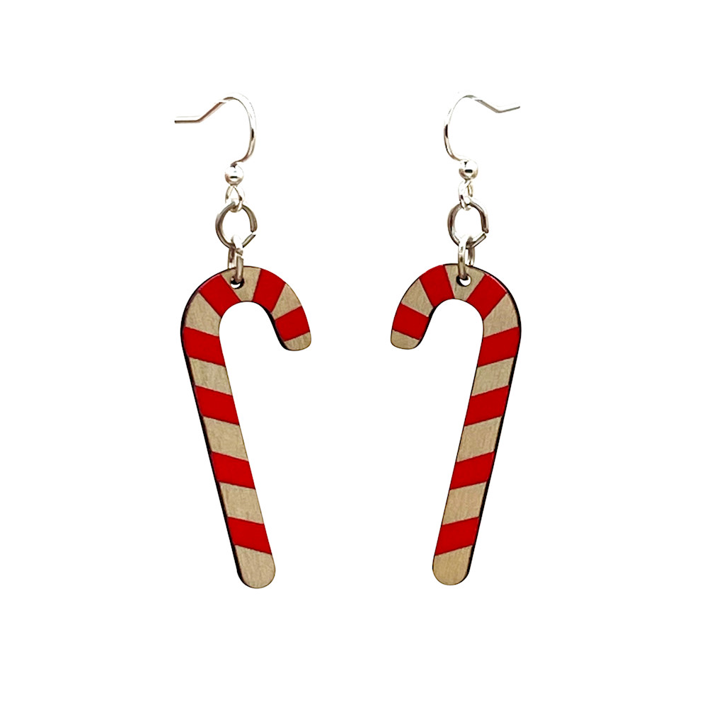 Candy Cane Wood Earrings made from Eco Friendly Wood