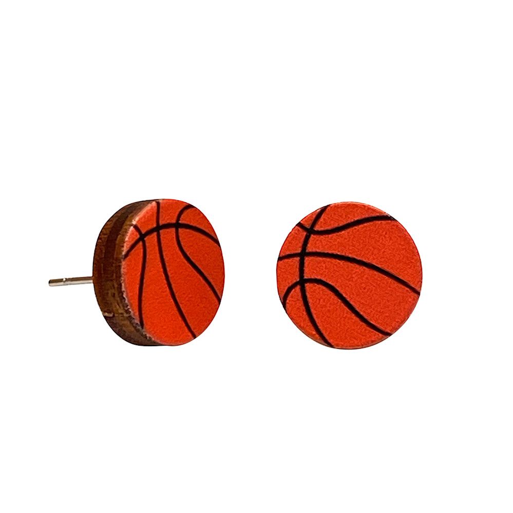 Basketball Stud Wood Earrings made from Eco Friendly Wood