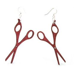 Red hair stylist scissor wood earrings