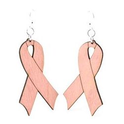 Pink ribbon wood earrings