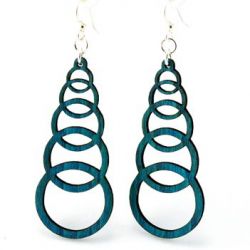 Teal ascending circle wood earrings