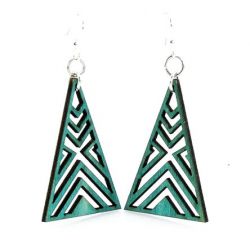 Teal Interlocked Triangle Wood Earrings