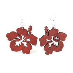 Cherry Red Hibiscus wood earrings
