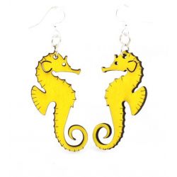 Yellow Seahorse wood earrings