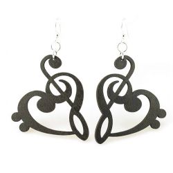 Treble Clef Black Heart Wood Earrings