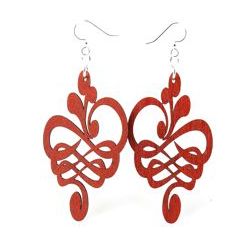 cherry red calligraphy flower stretched wood earrings