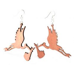 Pink stork wood earrings