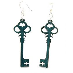 Teal skeleton key earrings