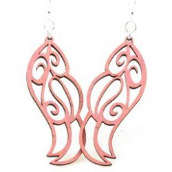 pink feather dangle wood earrings