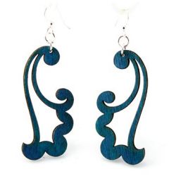 royal blue wind blowing wood earrings