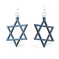 Blue jewish star wood earrings