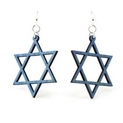 Blue jewish star wood earrings