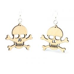 Natural wood skull and crossbone earrings