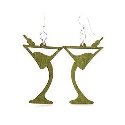 martini wood earrings