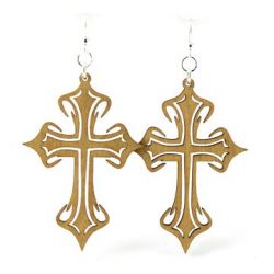 Tan cross wood earrings