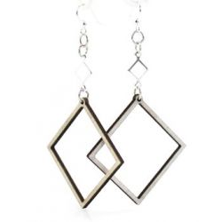 gray open square wood earrings