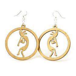 Tan kokopelli in a circle wood earrings