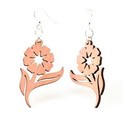 Pink Spring Flower Wood Earrings