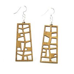 Tan pearl harbor museum window design wood earrings