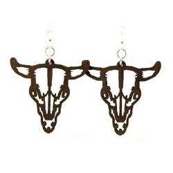 Brown steer skull wood earrings