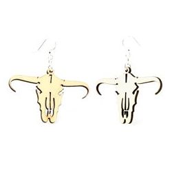 long horn skull wood earrings