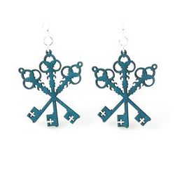 Teal Tri Key wood earrings