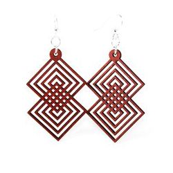 Cherry red interlocking diamond wood earrings