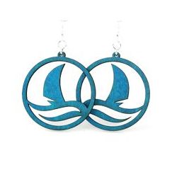 aqua marine boat in a storm wood earrings