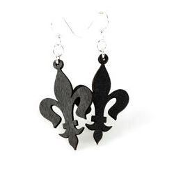 Black satin slender fleur de lis earrings