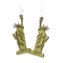 green statue of liberty wood earrings