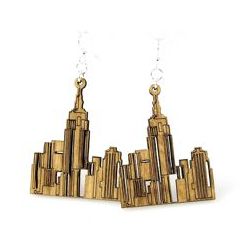 Tan ny cityscape wood earrings