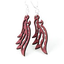 Wine feathered dangle wood earrings