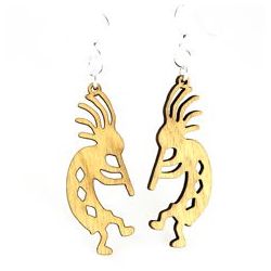 Tan kokopelli wood earrings