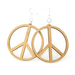 tan large peace sign wood earrings