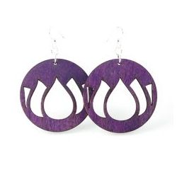 purple flower petal wood earrings
