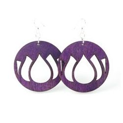 purple flower petal wood earrings