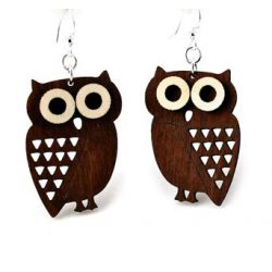 brown little hoot owl wood earrings