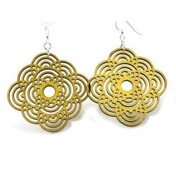 yellow large diamond half circle wood earrings