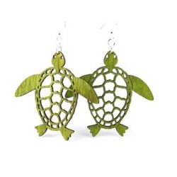 green sea turtle wood earrings