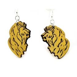 detailed lion wood earrings