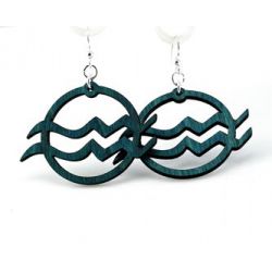 teal Aquarius wood earrings