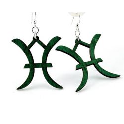 teal pisces wood earrings