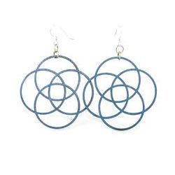 aqua marine four circle wood earrings