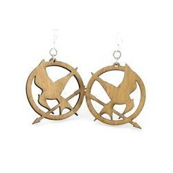 tan mocking jay wood earrings