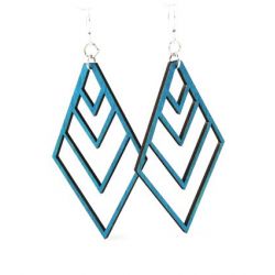 teal upside down fountain pyramid wood earrings