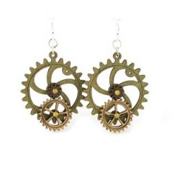 kinetic gear wood earrings