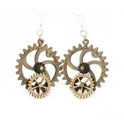 kinetic gear wood earrings