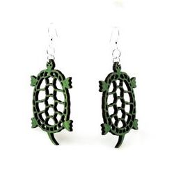 Green Land Turtle Wood Earrings